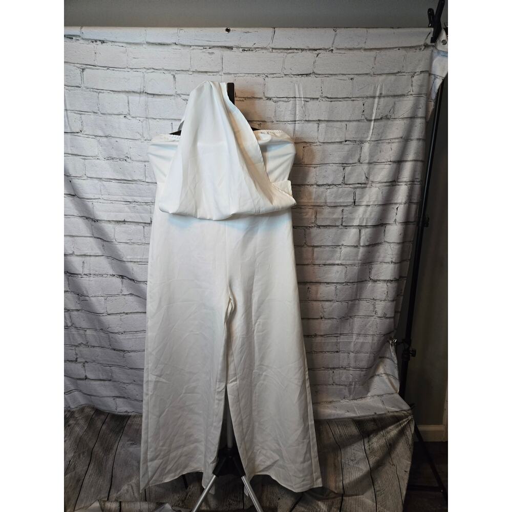 Firerie Elegant Commute White One Shoulder Ruched Waist Wide Leg Jumpsuit